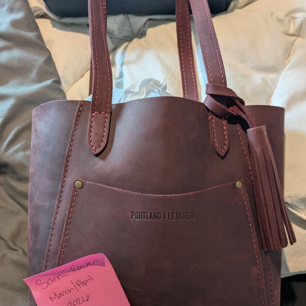 Portland Leather Maroon Leather Tote with Tassel Accent